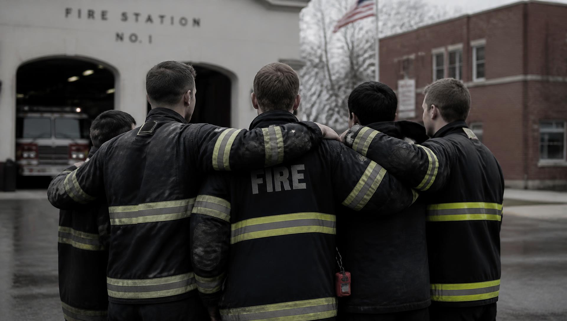 Glendale firefighters standing together outside a fire station